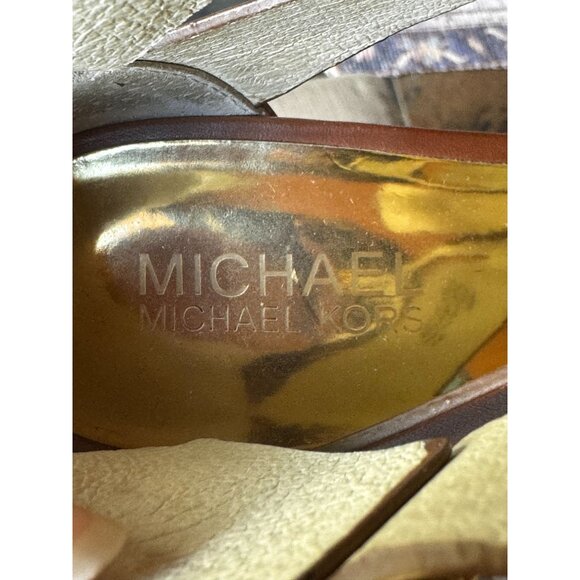 Michael by Michael Kors Womens 7.5M Anya Brown Leather Zipper Buckle Strap Heels - Picture 4 of 13